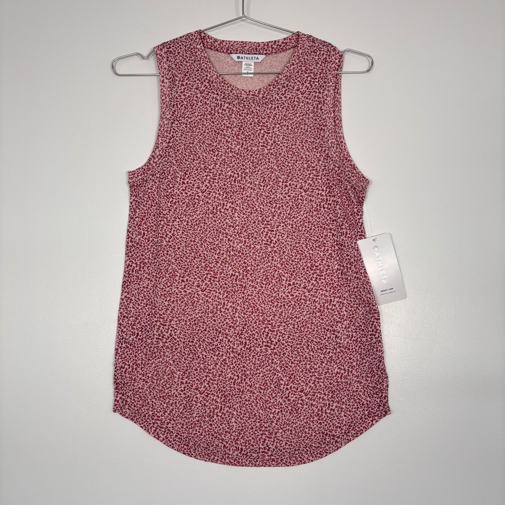 Athleta Women Breezy Tank Size S Pink Leopard Print Sleeveless Crew Neck Top